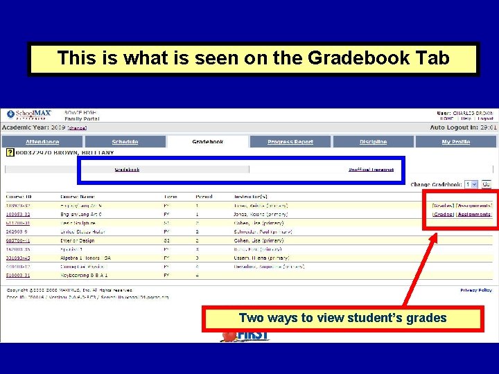 This is what is seen on the Gradebook Tab Two ways to view student’s