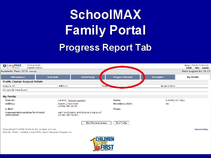 School. MAX Family Portal Progress Report Tab 