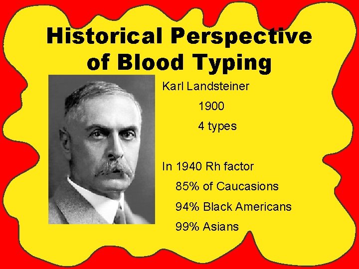 Historical Perspective of Blood Typing Karl Landsteiner 1900 4 types In 1940 Rh factor