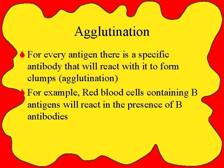Agglutination S For every antigen there is a specific antibody that will react with