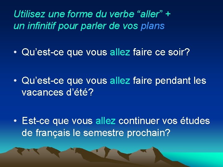 Utilisez une forme du verbe “aller” + un infinitif pour parler de vos plans