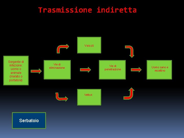 Trasmissione indiretta Veicoli Sorgente di infezione: uomo o animale (malato o portatore) Vie di