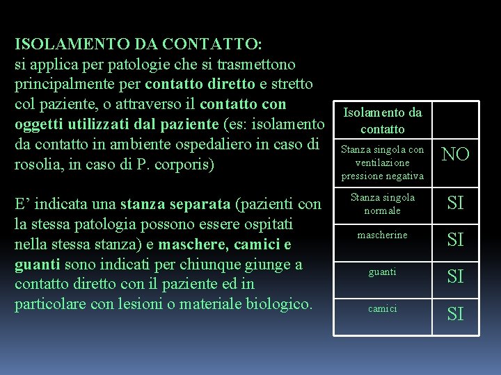 ISOLAMENTO DA CONTATTO: si applica per patologie che si trasmettono principalmente per contatto diretto