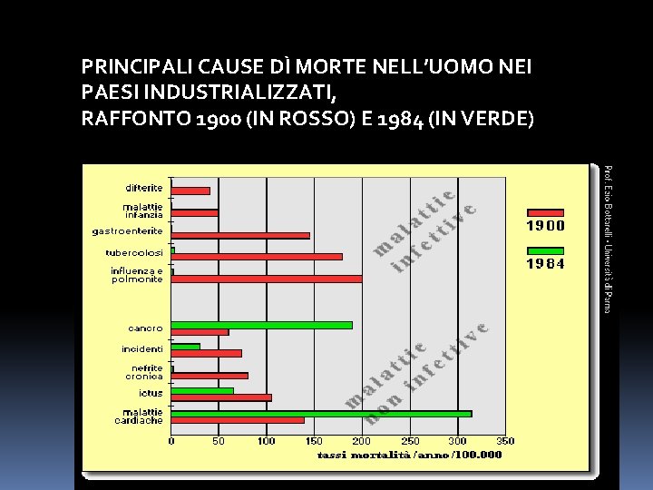 PRINCIPALI CAUSE DÌ MORTE NELL’UOMO NEI PAESI INDUSTRIALIZZATI, RAFFONTO 1900 (IN ROSSO) E 1984