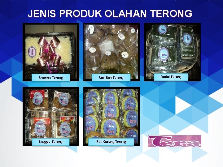 JENIS PRODUK OLAHAN TERONG Brownis Terong Roti Boy Terong Nugget Terong Roti Gulung Terong