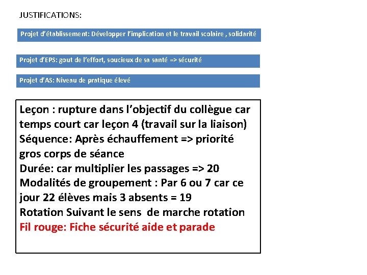 JUSTIFICATIONS: Projet d’établissement: Développer l’implication et le travail scolaire , solidarité Projet d’EPS: gout