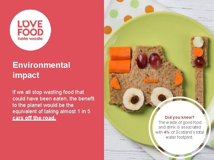 Environmental impact If we all stop wasting food that could have been eaten, the