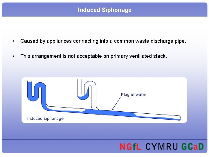 Induced Siphonage • Caused by appliances connecting into a common waste discharge pipe. • Induced Siphonage • Caused by appliances connecting into a common waste discharge pipe. •