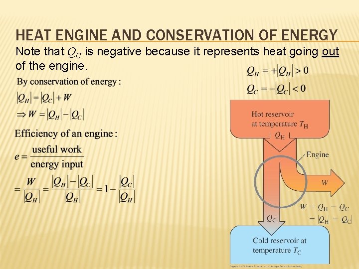 HEAT ENGINE AND CONSERVATION OF ENERGY Note that QC is negative because it represents