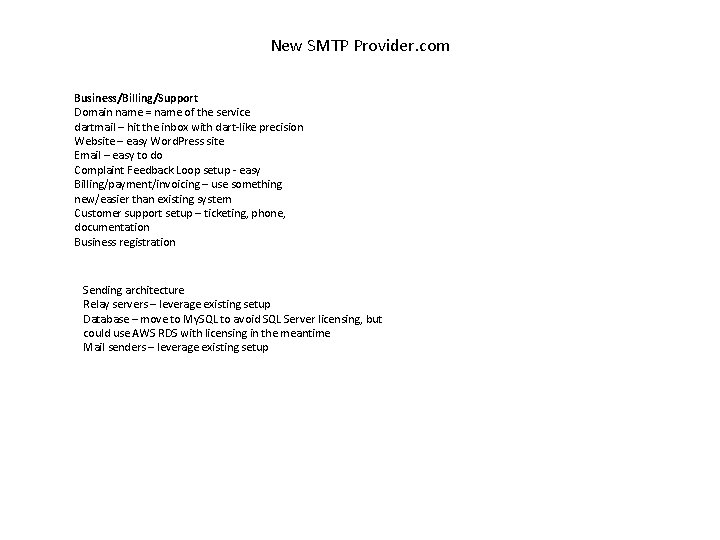 New SMTP Provider. com Business/Billing/Support Domain name = name of the service dartmail –