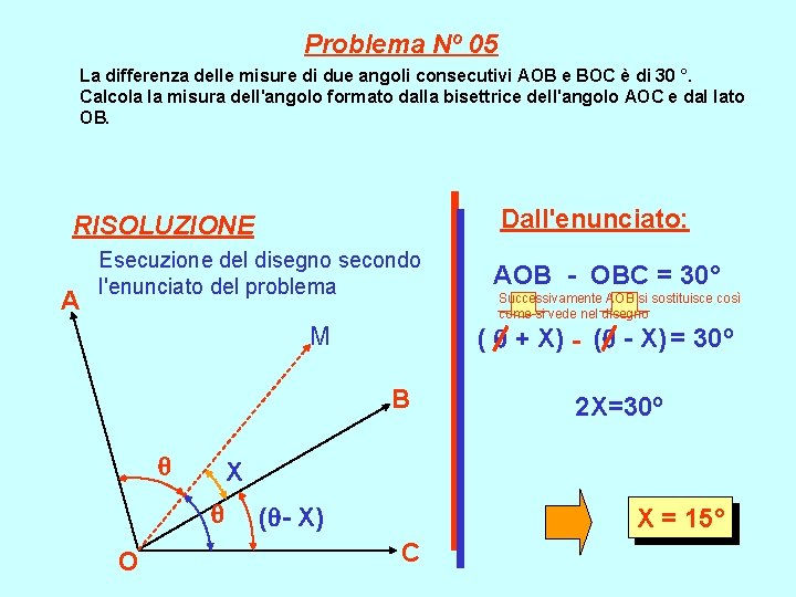 Problema Nº 05 La differenza delle misure di due angoli consecutivi AOB e BOC