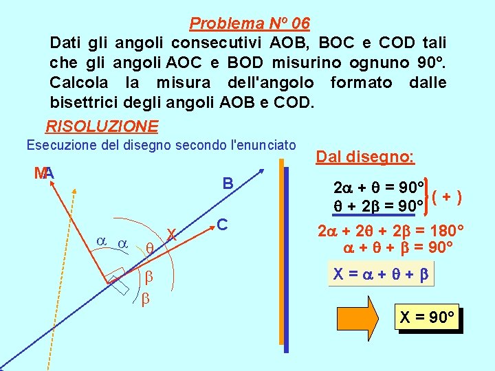 Problema Nº 06 Dati gli angoli consecutivi AOB, BOC e COD tali che gli