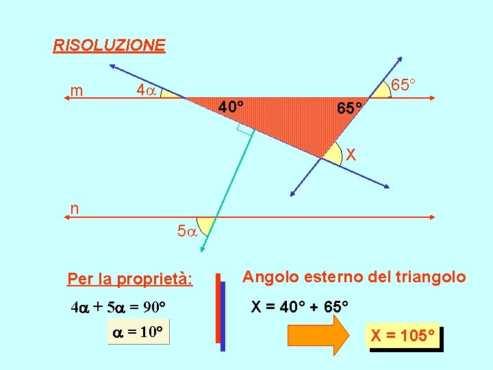 RISOLUZIONE m 65° 4 40° 65° X n 5 Per la proprietà: 4 +