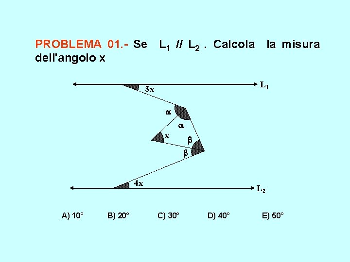 PROBLEMA 01. - Se L 1 // L 2. Calcola la misura dell'angolo x