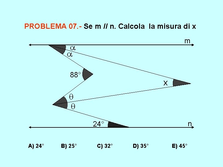 PROBLEMA 07. - Se m // n. Calcola la misura di x m 88°