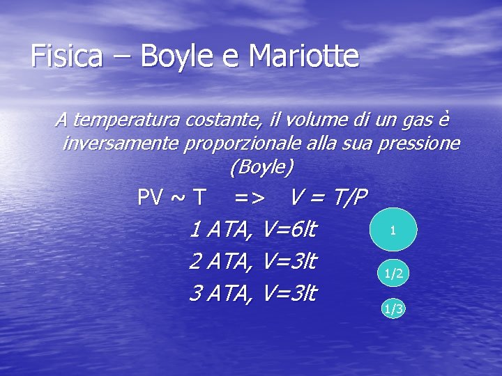 Fisica – Boyle e Mariotte A temperatura costante, il volume di un gas è