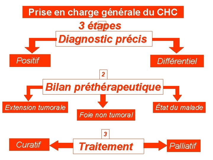 Prise en charge générale du CHC 1 3 étapes Diagnostic précis Positif Différentiel 2