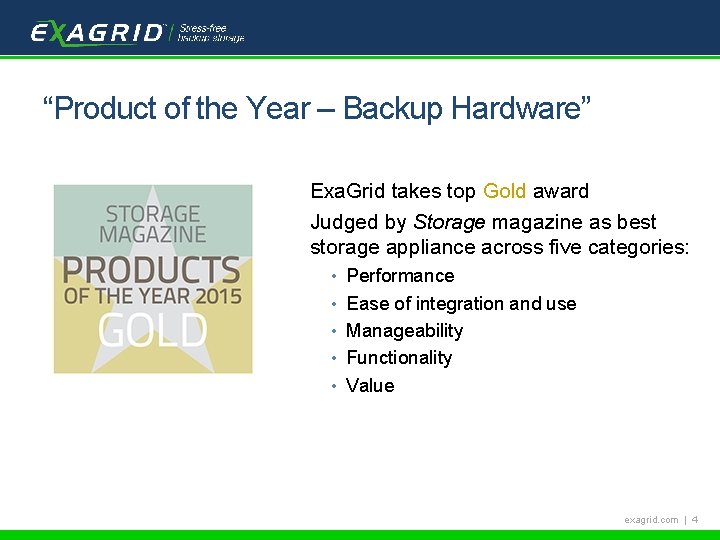 Tech. Target Backup School “Product of the Year – Backup Hardware” Exa. Grid takes