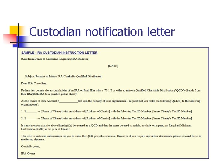 Custodian notification letter 