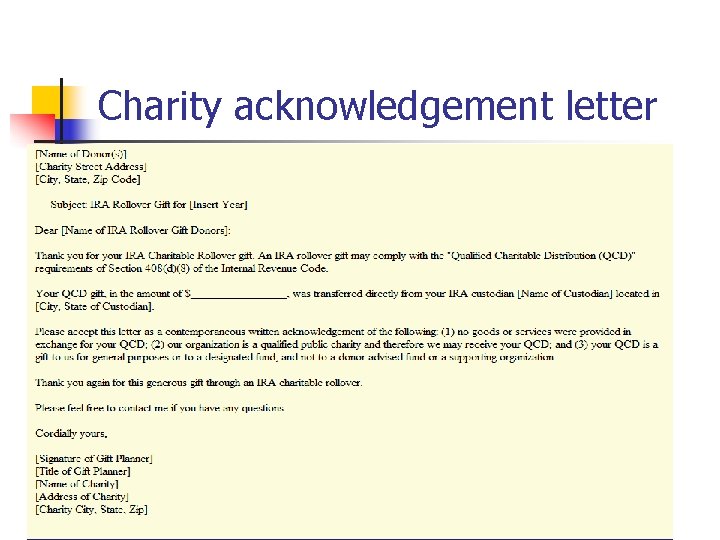 Charity acknowledgement letter 