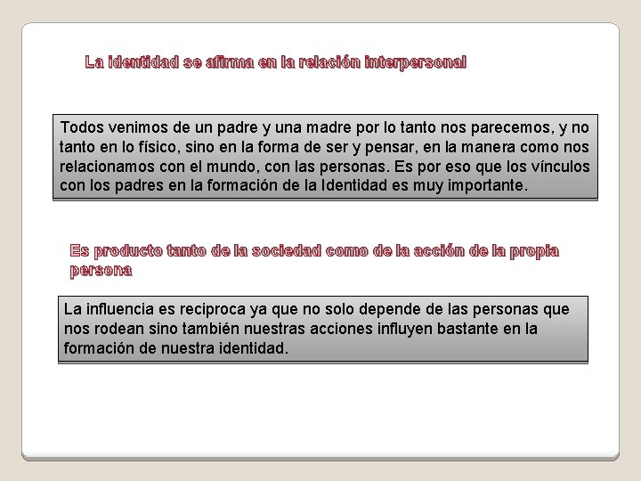 La identidad se afirma en la relación interpersonal Todos venimos de un padre y