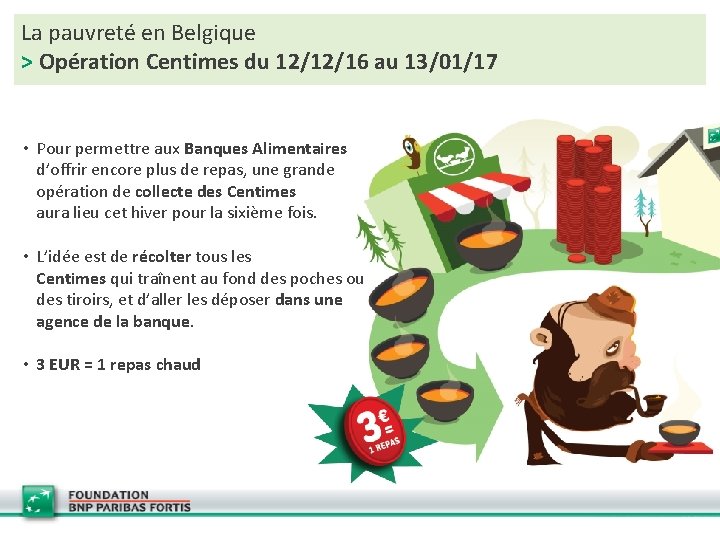 La pauvreté en Belgique > Opération Centimes du 12/12/16 au 13/01/17 • Pour permettre