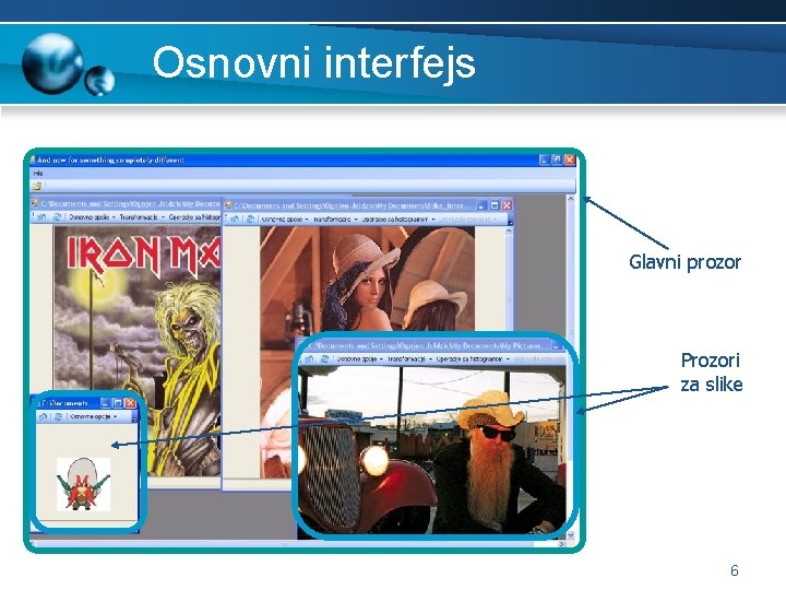 Osnovni interfejs Glavni prozor Prozori za slike 6 