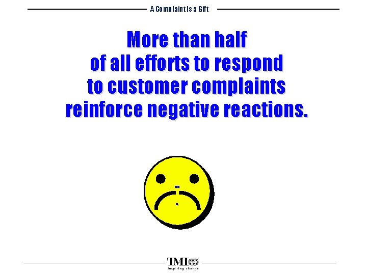 A Complaint Is a Gift More than half of all efforts to respond to