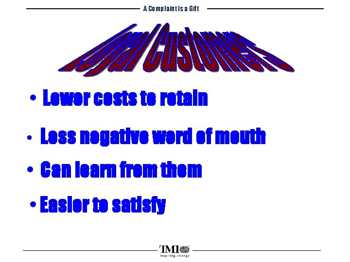 A Complaint Is a Gift • Lower costs to retain • Less negative word