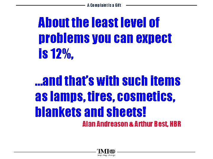 A Complaint Is a Gift About the least level of problems you can expect