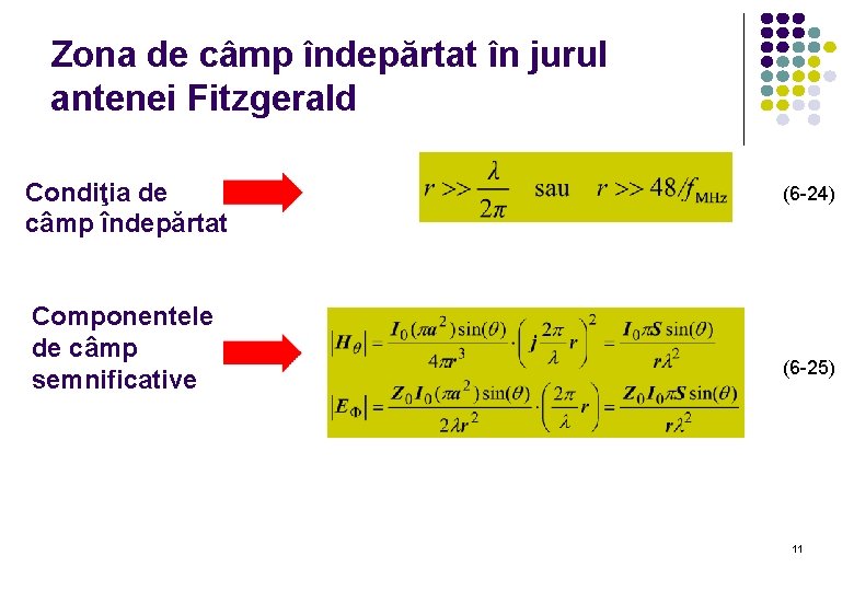 Zona de câmp îndepărtat în jurul antenei Fitzgerald Condiţia de câmp îndepărtat Componentele de