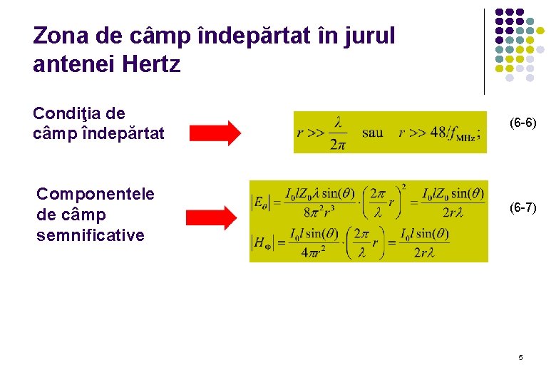 Zona de câmp îndepărtat în jurul antenei Hertz Condiţia de câmp îndepărtat Componentele de