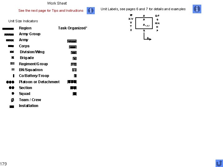 179 Work Sheet See the next page for Tips and Instructions Unit Size Indicators