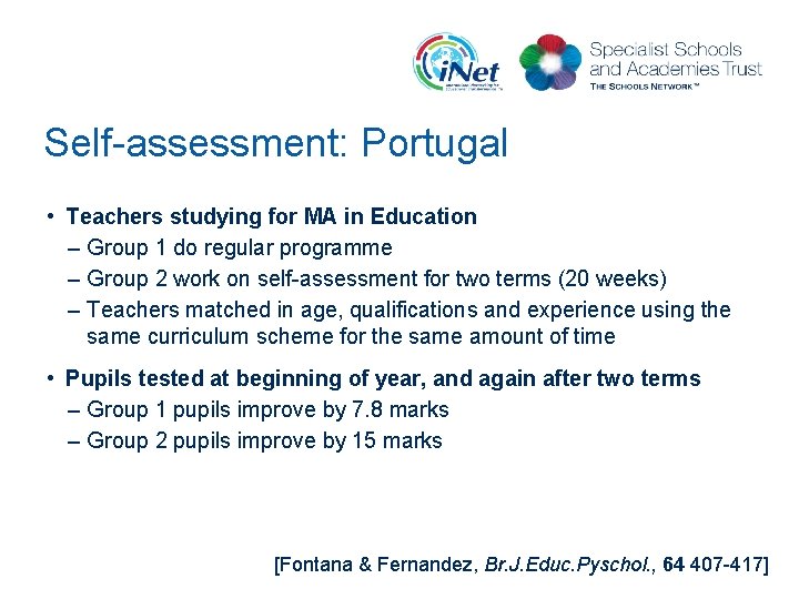 Self-assessment: Portugal • Teachers studying for MA in Education – Group 1 do regular