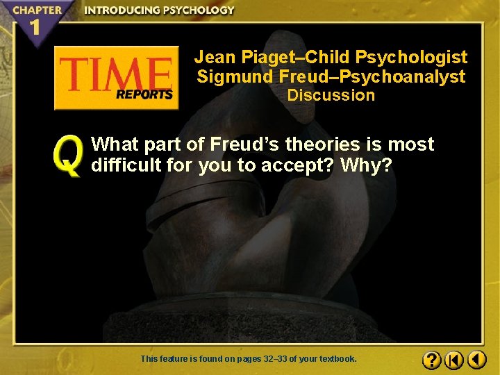 Jean Piaget–Child Psychologist Sigmund Freud–Psychoanalyst Discussion What part of Freud’s theories is most difficult