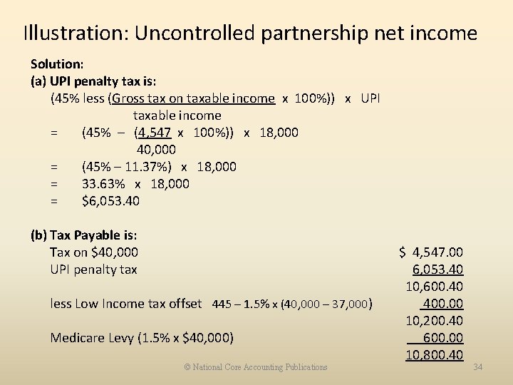 Illustration: Uncontrolled partnership net income Solution: (a) UPI penalty tax is: (45% less (Gross