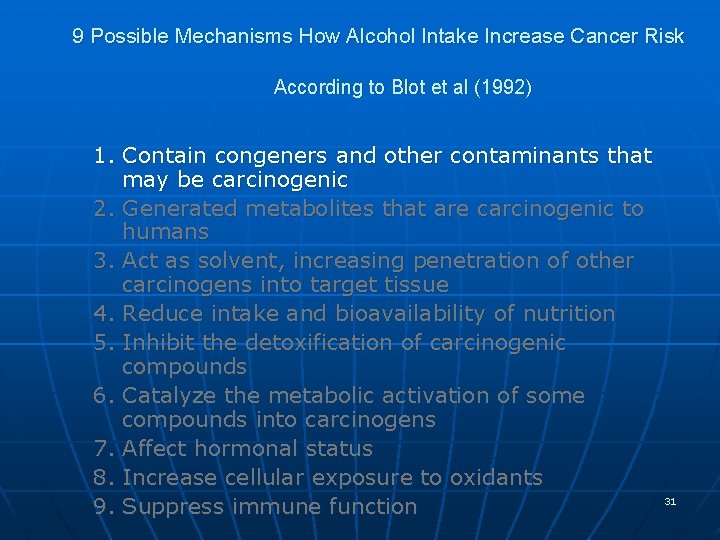 9 Possible Mechanisms How Alcohol Intake Increase Cancer Risk According to Blot et al