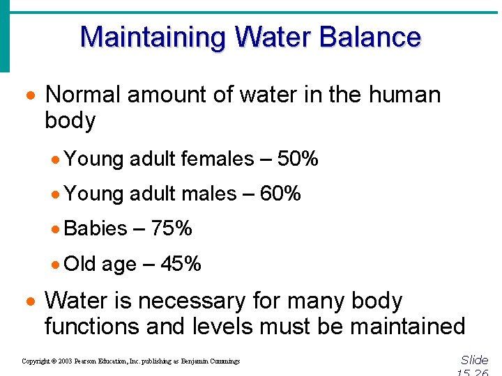 Maintaining Water Balance · Normal amount of water in the human body · Young