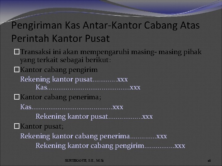 Pengiriman Kas Antar-Kantor Cabang Atas Perintah Kantor Pusat �Transaksi ini akan mempengaruhi masing- masing