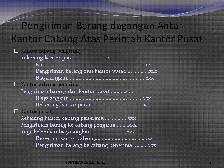 . Pengiriman Barang dagangan Antar. Kantor Cabang Atas Perintah Kantor Pusat � Kantor cabang