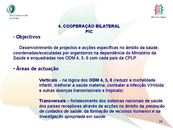 4. COOPERAÇÃO BILATERAL PIC • Objectivos Desenvolvimento de projectos e acções específicas no âmbito