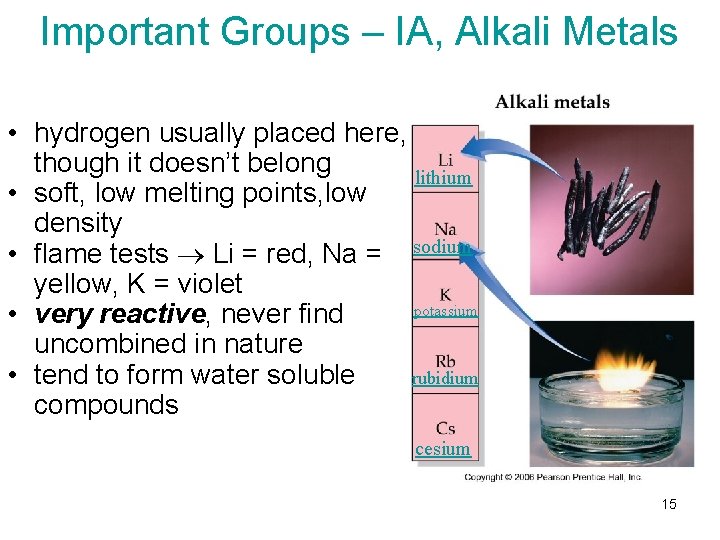 Important Groups – IA, Alkali Metals • hydrogen usually placed here, though it doesn’t