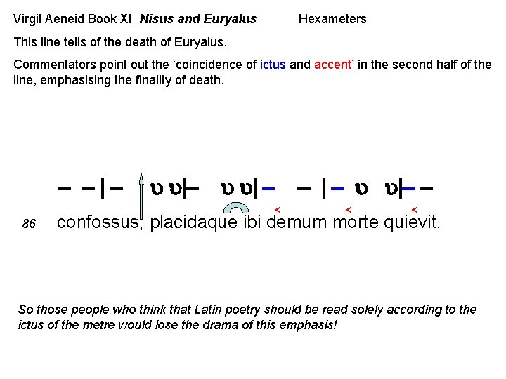 Virgil Aeneid Book XI Nisus and Euryalus Hexameters This line tells of the death