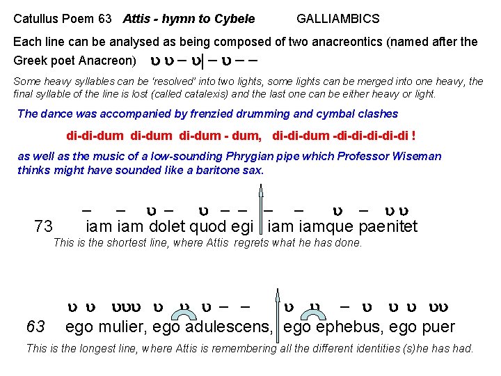 Catullus Poem 63 Attis - hymn to Cybele GALLIAMBICS Each line can be analysed