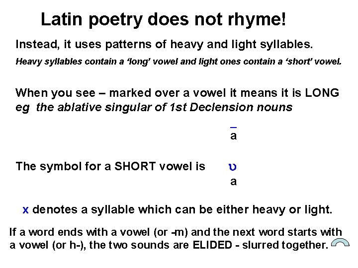 Latin poetry does not rhyme! Instead, it uses patterns of heavy and light syllables.