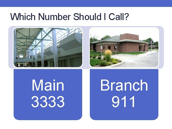 Which Number Should I Call? Main 3333 Branch 911 