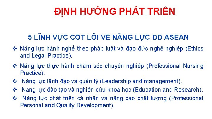 ĐỊNH HƯỚNG PHÁT TRIỂN 5 LĨNH VỰC CỐT LÕI VỀ NĂNG LỰC ĐD ASEAN
