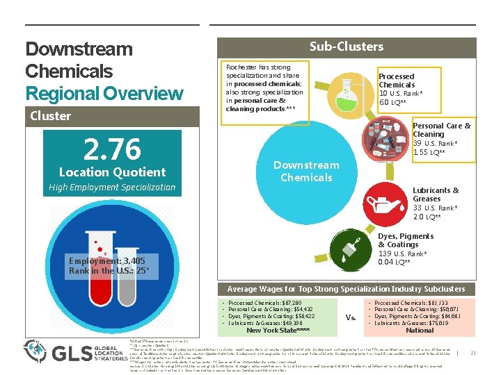 Downstream Chemicals Regional Overview Sub-Clusters Rochester has strong specialization and share in processed chemicals;