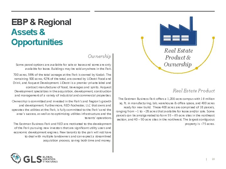 EBP & Regional Assets & Opportunities Ownership Some parcel options are available for sale