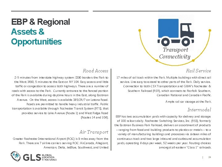 EBP & Regional Assets & Opportunities Transport Connectivity Road Access Rail Service 2 -5